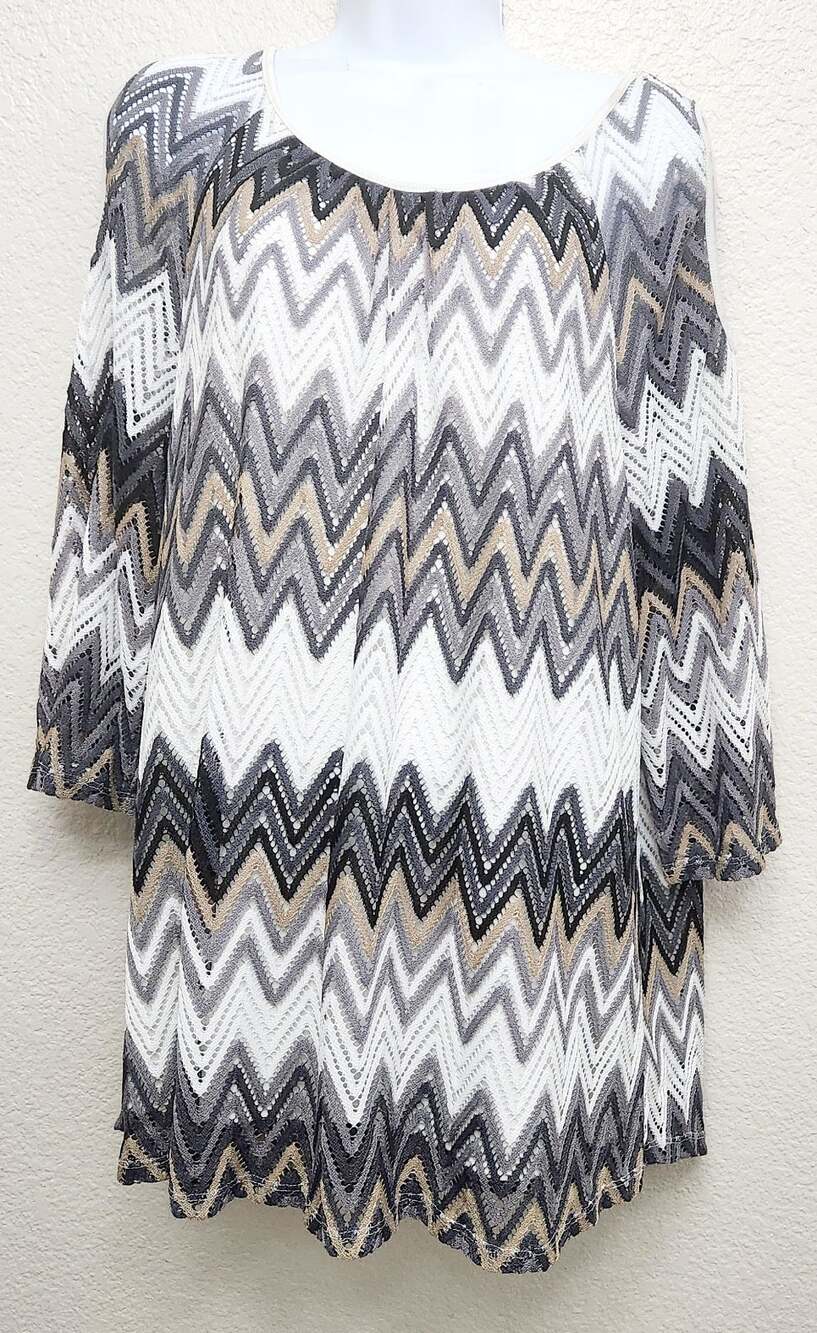 Tacera White Black Gray Tan Striped Cold Shoulder Top 2X Plus Layered Flowy Soft